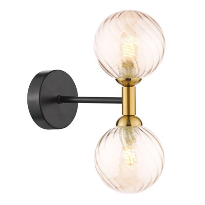 Dar - Takara 2 Light Wall Light (Black and Bronze With Twisted Amber Glass)