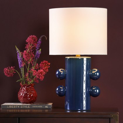 Dar - Tisha Table Lamp Blue and Polished Chrome With Shade