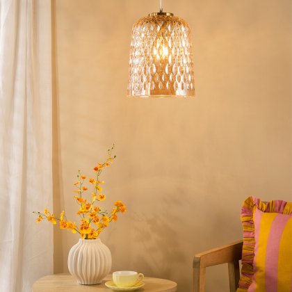 Dar - Varius Pendant Natural Brass and Amber Glass