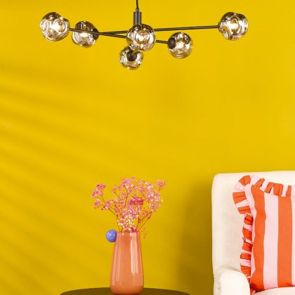 Dar - Vignette 6 Light Pendant Matt Black With Smoked Glass