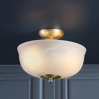 Laura Ashley - Cossington Ceiling Light (Matt Antique Brass and White Marble Effect Glass)