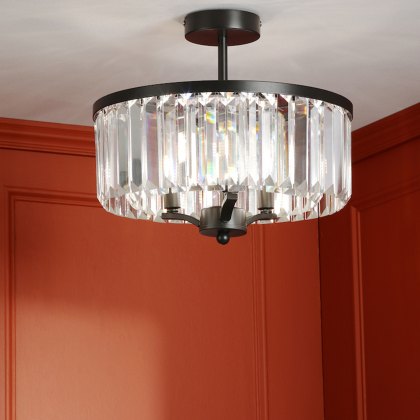 Laura Ashley - Elkwood 3 Light Semi Flush Crystal Candelabra (Black)