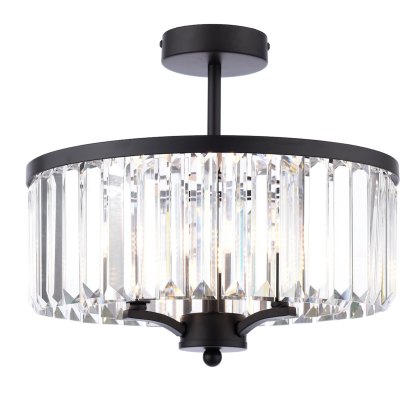 Laura Ashley - Elkwood 3 Light Semi Flush Crystal Candelabra (Black)