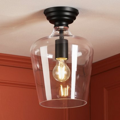 Laura Ashley - Ockley Semi-Flush Ceiling Light (Black and Glass)