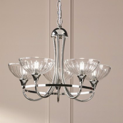 Laura Ashley - Wellham 5 Light Pendant (Polished Nickel and Glass)