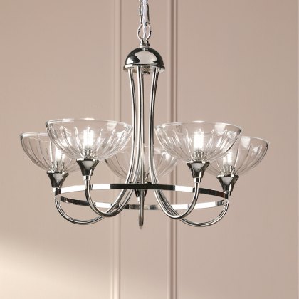 Laura Ashley - Wellham 5 Light Pendant (Polished Nickel and Glass)