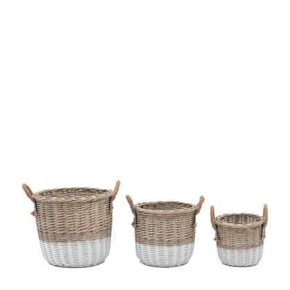Accessories - Dual Tone Hand Woven Willow Storage Basket Nest (Set of 3)