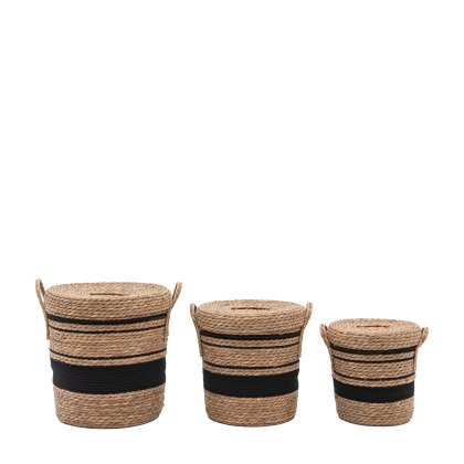 Accessories - Linen Basket Nest with Black Stripe (Set of 3)
