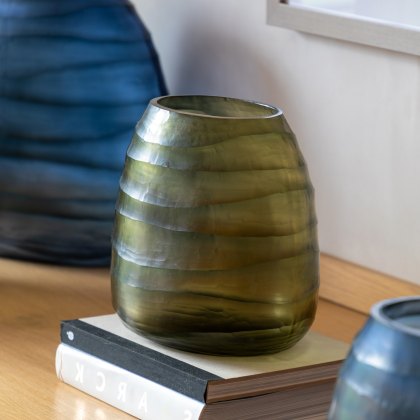 Accessories - Sintra Handblown Carved Glass Vase Olive (Small)