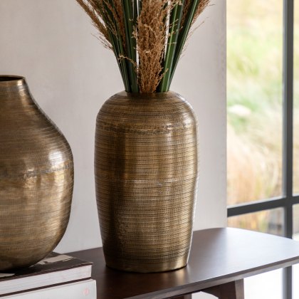 Accessories - Zahara Tall Hammered Metal Vase Antique Brass