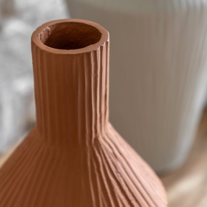Accessories - Zahara Ribbed Cast Metal Vase Terracotta H305mm