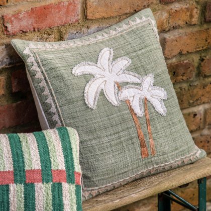 Cushions - Nohea Sage Embroidered Palm Tree Cushions - Nohea Sage Embroidered Palm Tree