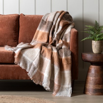 Throws - Check Faux Mohair Rust