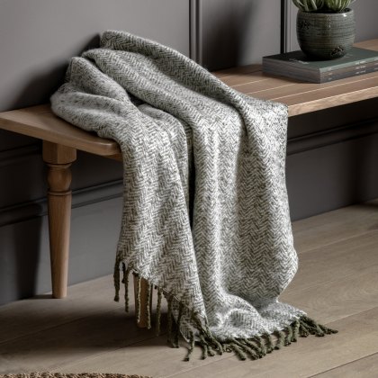 Throws - Herringbone Faux Mohair Olive