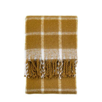Throws - Poly Faux Mohair Check (Mustard)