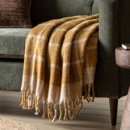 Throws - Poly Faux Mohair Check (Mustard)