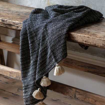Throws - Woven Throw with Tassels (Black)