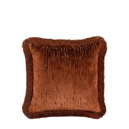 Cushions - Terracota Cut Velvet Fringe