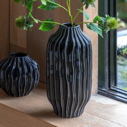 Accessories - Organic Ribbed Vase Midnight (Large)