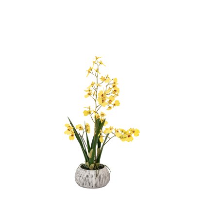 Faux Plants - Orchid Yellow in Low Ceramic Pot