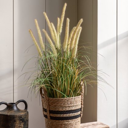 Faux Plants - Potted Grass with Cattail Seed Heads