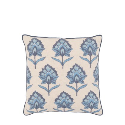 Cushions - Fleur Embroidered Cushion Ink Blue