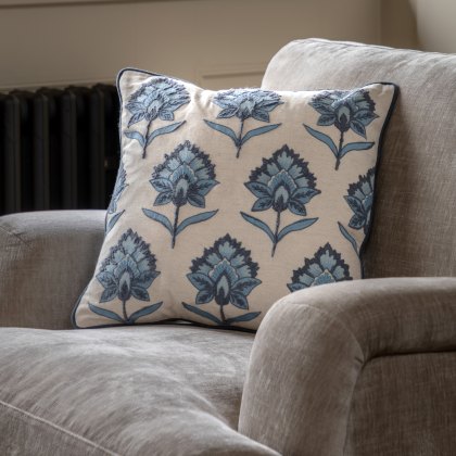 Cushions - Fleur Embroidered Cushion Ink Blue
