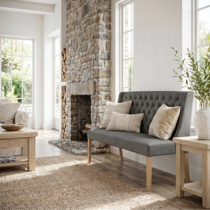 Providence (White Wash) - Grey Button Back Bench
