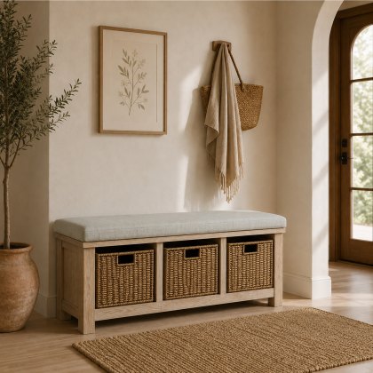Providence (White Wash) - Beige Cushion For Storage Bench