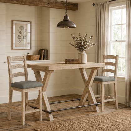 Providence (White Wash) - Grey Cushion For Bar Stool