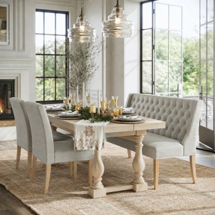 Providence (White Wash) - Beige Button Back Bench
