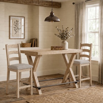 Providence (White Wash) - Beige Cushion For Bar Stool