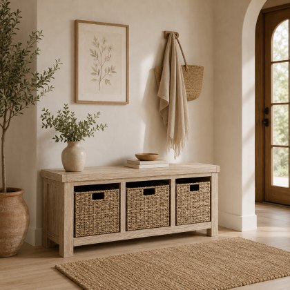 Providence (White Wash) - Storage Bench Without Cushion