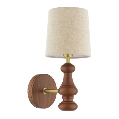 Laura Ashley - Millbrook Wall Light Dark Wood and Industrial Brass With Shade