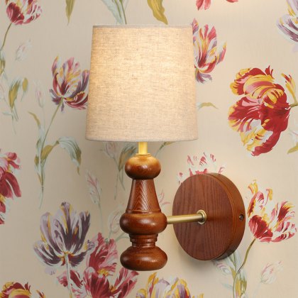 Laura Ashley - Millbrook Wall Light Dark Wood and Industrial Brass With Shade