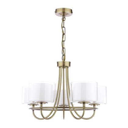 Laura Ashley - Southwell 5 Light Armed Pendant Antique Brass and Opal Glass Laura Ashley - Southwell 5 Light Armed Pendant Antique Brass and Opal Glass