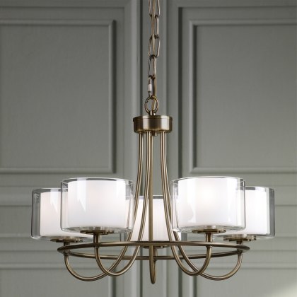 Laura Ashley - Southwell 5 Light Armed Pendant Antique Brass and Opal Glass Laura Ashley - Southwell 5 Light Armed Pendant Antique Brass and Opal Glass