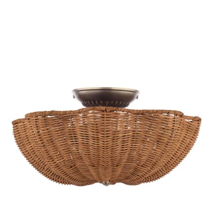 Joules - Braywick 2 Light Flush Satin Bronze and Rattan Shade