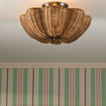 Joules - Braywick 2 Light Flush Satin Bronze and Rattan Shade
