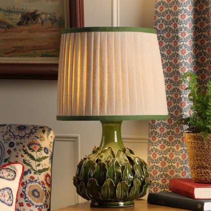 Joules - Chatsworth Table Lamp Green Ceramic and Matt Antique Brass With Shade