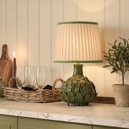 Joules - Chatsworth Table Lamp Green Ceramic and Matt Antique Brass With Shade