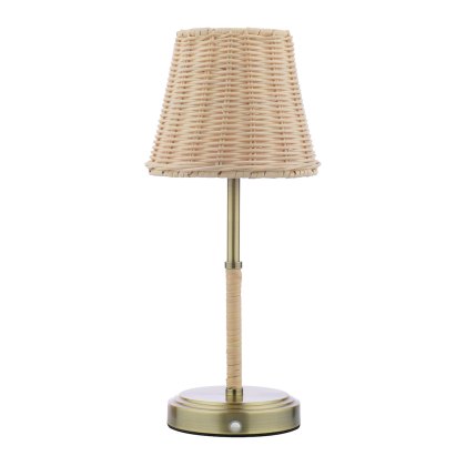 Joules - Elcot Rechargeable Table Lamp Antique Brass With Rattan Shade LED