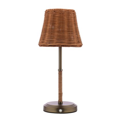 Joules - Elcot Rechargeable Table Lamp Satin Bronze With Rattan Shade LED