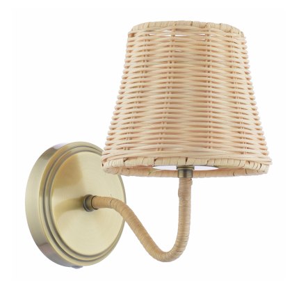 Joules - Elcot Rechargeable Wall Light Antique Brass With Rattan Shade LED