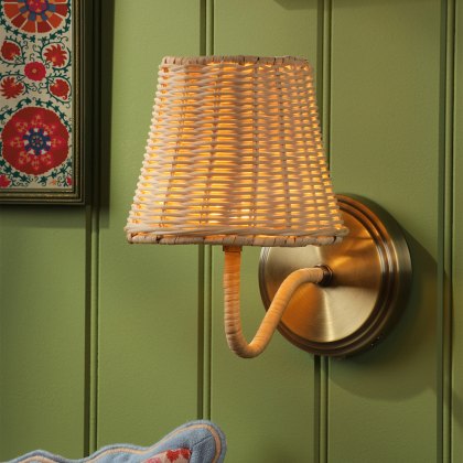 Joules - Elcot Rechargeable Wall Light Antique Brass With Rattan Shade LED