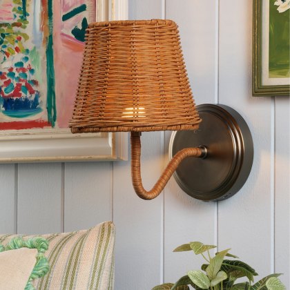 Joules - Elcot Rechargeable Wall Light Satin Bronze With Rattan Shade LED