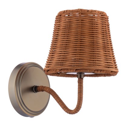 Joules - Elcot Rechargeable Wall Light Satin Bronze With Rattan Shade LED