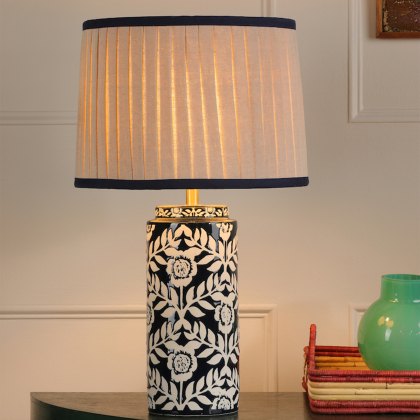 Joules - Highclere Table Lamp Blue Ceramic and Antique Brass With Shade