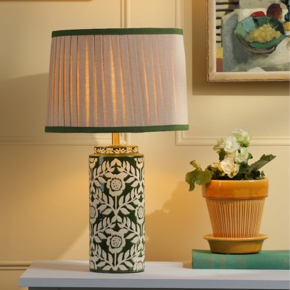 Joules - Highclere Table Lamp Green Ceramic and Antique Brass With Shade