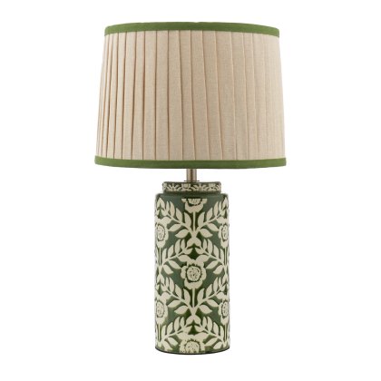 Joules - Highclere Table Lamp Green Ceramic and Antique Brass With Shade